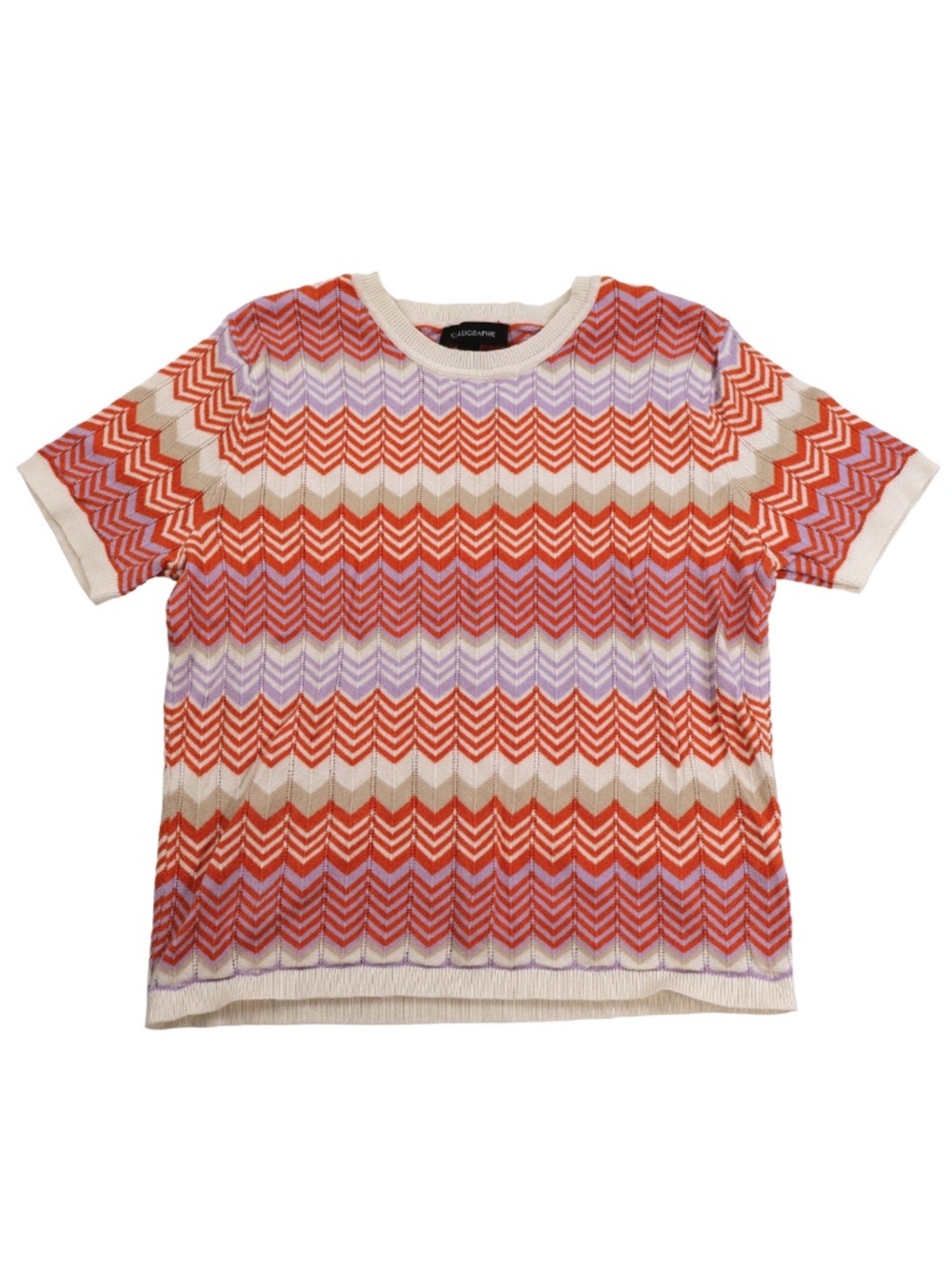 Calligraphie Chevron Knit Sweater Top Cream Orange Purple Size Medium